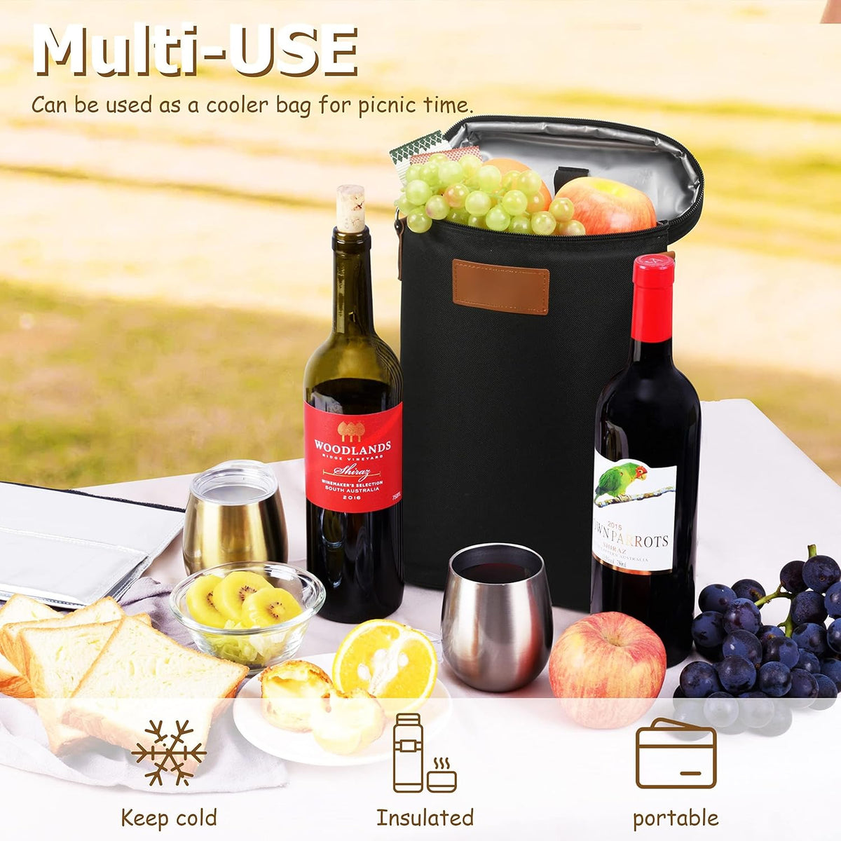 Insulated Wine Bottle Carrier with Padded Divider and Adjustable Shoulder Strap
