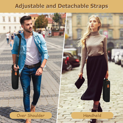Insulated Wine Bottle Carrier with Padded Divider and Adjustable Shoulder Strap