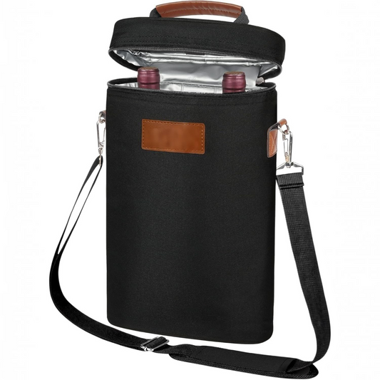Insulated Wine Bottle Carrier with Padded Divider and Adjustable Shoulder Strap