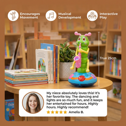Dancing Saxophone Caterpillar Toy That Spins, Plays Music, and Flashes Colorful Lights