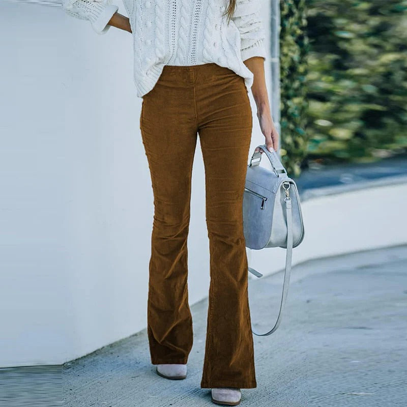 Stretch Pants with Relaxed Fit and Soft Texture for Cool Weather