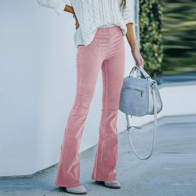 Stretch Pants with Relaxed Fit and Soft Texture for Cool Weather