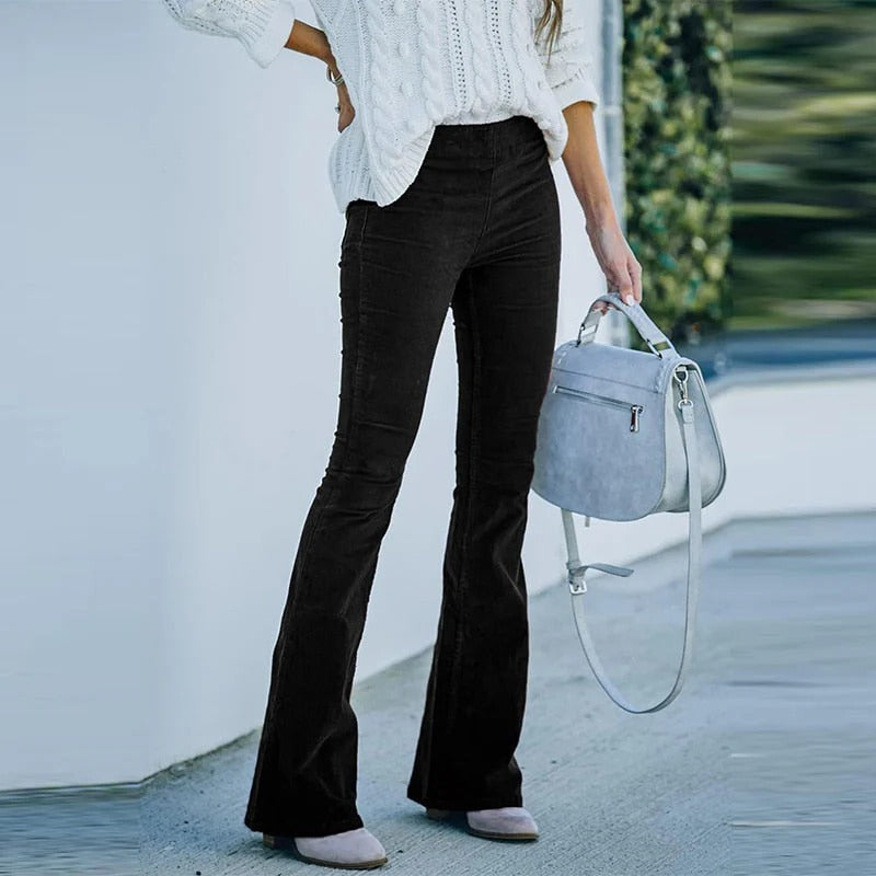 Stretch Pants with Relaxed Fit and Soft Texture for Cool Weather
