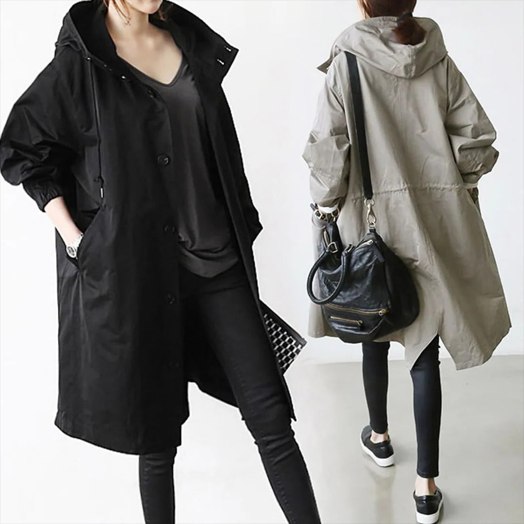 Mid Length Rain Jacket with an Adjustable Hood and Large Side Pockets in Six Colors