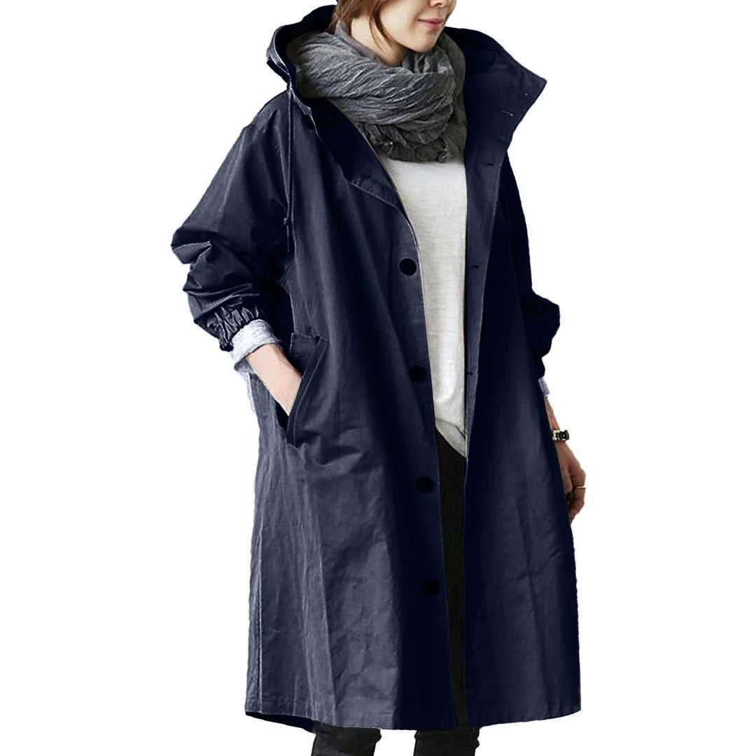 Mid Length Rain Jacket with an Adjustable Hood and Large Side Pockets in Six Colors