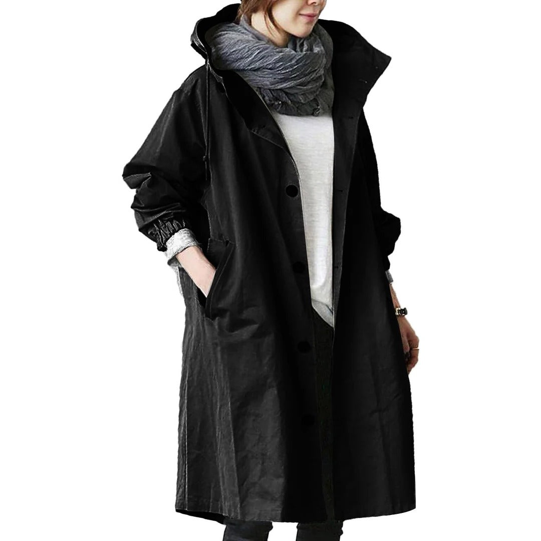 Mid Length Rain Jacket with an Adjustable Hood and Large Side Pockets in Six Colors