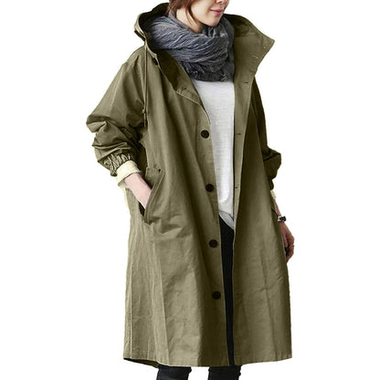 Mid Length Rain Jacket with an Adjustable Hood and Large Side Pockets in Six Colors