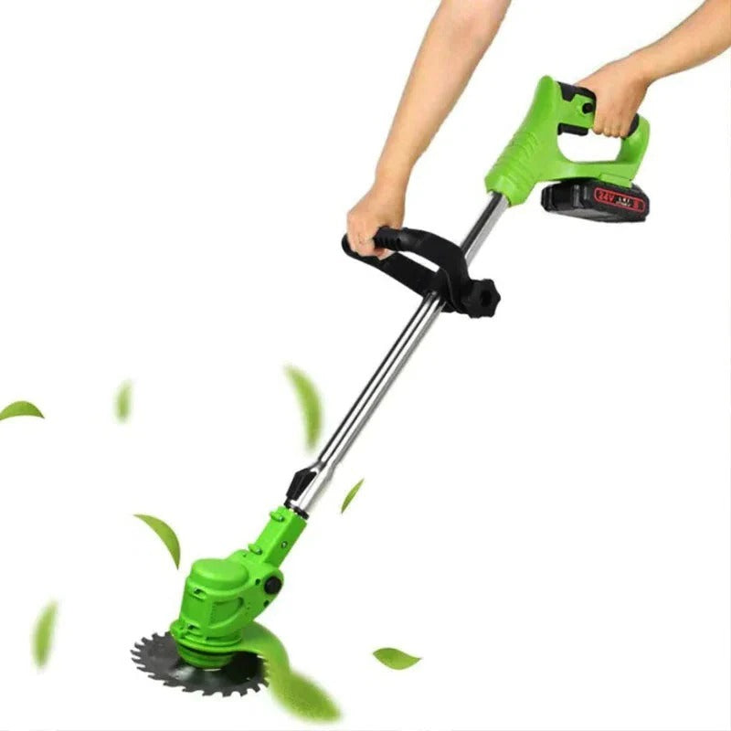 Battery Powered Cordless Grass Trimmer with Wheels and 3 Blade Types