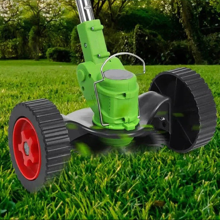 Battery Powered Cordless Grass Trimmer with Wheels and 3 Blade Types