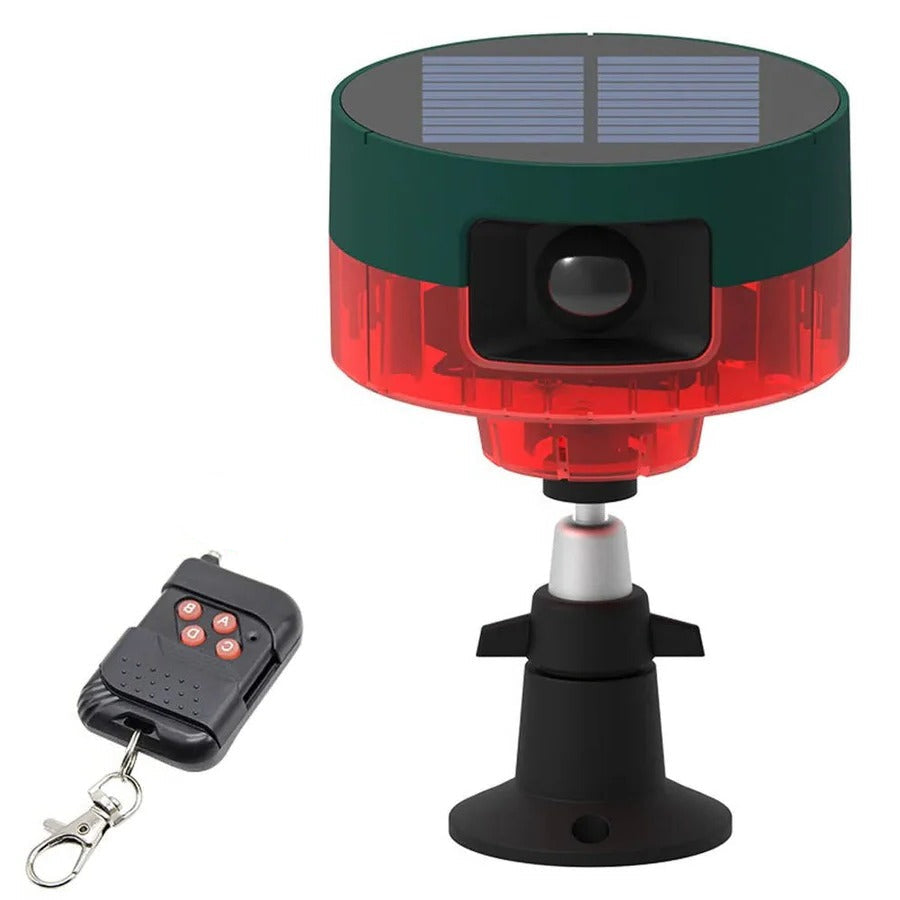 Solar Motion Activated Sound and Light Deterrent with 360 Degree Sensor in Red Or Yellow