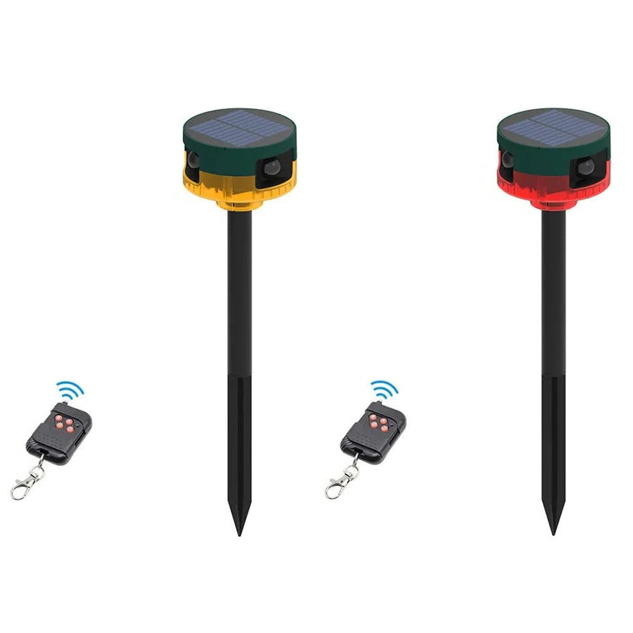 Solar Motion Activated Sound and Light Deterrent with 360 Degree Sensor in Red Or Yellow