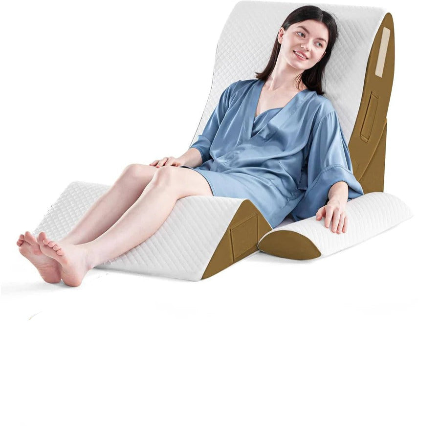 Four Piece Memory Foam Wedge Pillow Set with Linking Straps and Washable Plush Covers in Three Colors