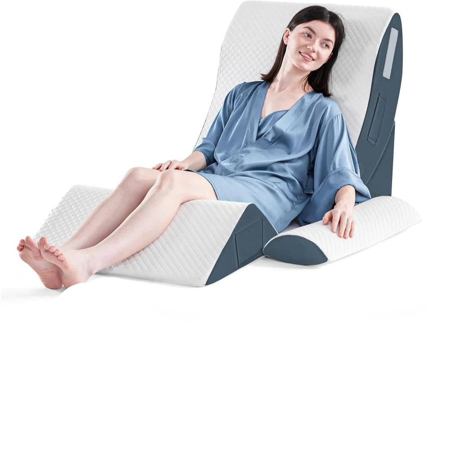 Four Piece Memory Foam Wedge Pillow Set with Linking Straps and Washable Plush Covers in Three Colors