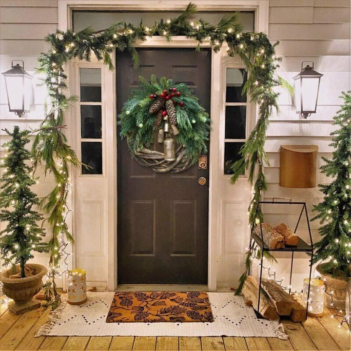 Handcrafted Farmhouse Holiday Wreath with Pinecones and Golden Bells