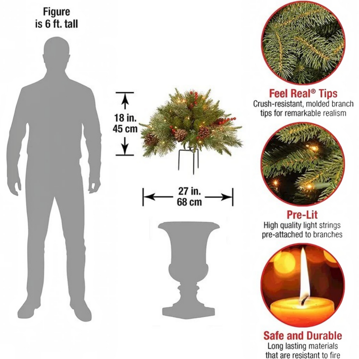 Pre-Lit LED Evergreen Urn Filler – Festive Holiday Decoration