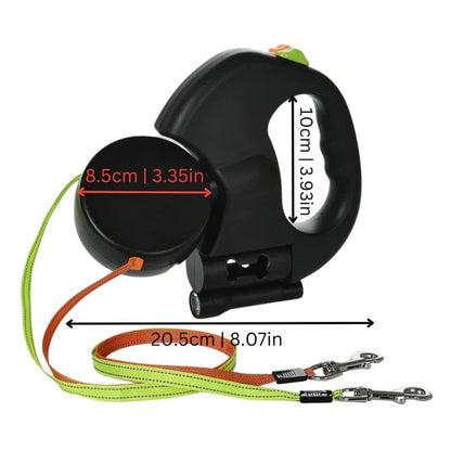 Retractable Dual Dog Leash With Swivel Hook and LED Light