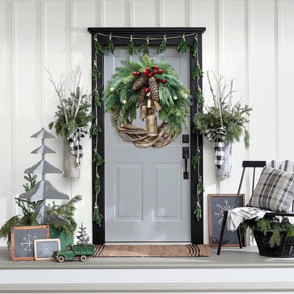Bohemian Style Christmas Wreath with Handmade Vine and Dried Floral Décor