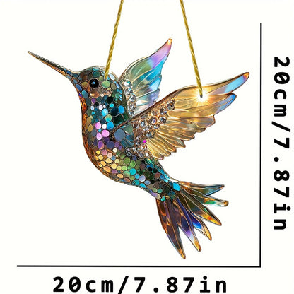 Stained Glass Style Hummingbird Window Panel Suncatcher