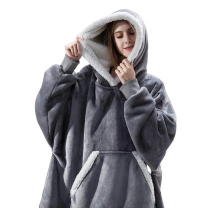 Oversized Flannel Hoodie Blanket with Front Pocket