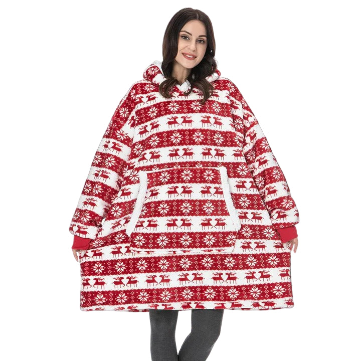 Oversized Flannel Hoodie Blanket with Front Pocket
