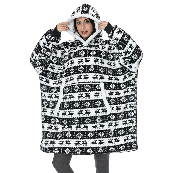 Oversized Flannel Hoodie Blanket with Front Pocket