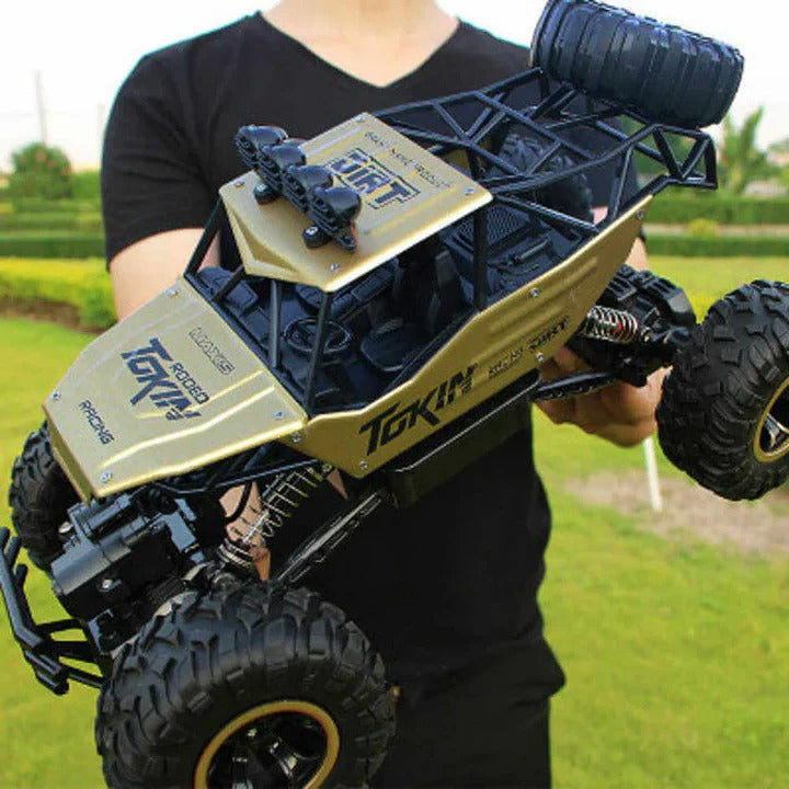Rechargeable 4WD Remote Control Monster Truck with Big Tires and Two Battery Packs for Kids