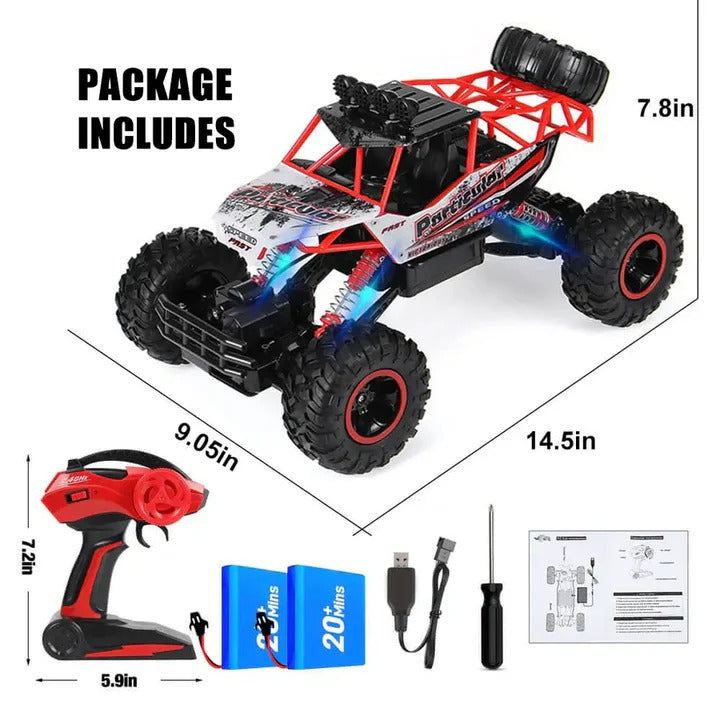 Rechargeable 4WD Remote Control Monster Truck with Big Tires and Two Battery Packs for Kids