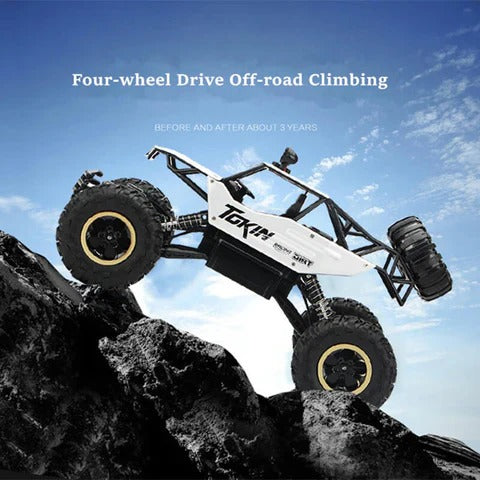 Rechargeable 4WD Remote Control Monster Truck with Big Tires and Two Battery Packs for Kids