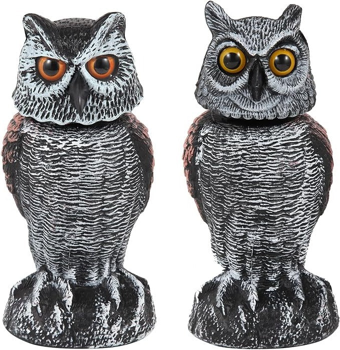 Owl Decoy with 360 Degree Rotating Head and Hand Painted Details, 2 Pack