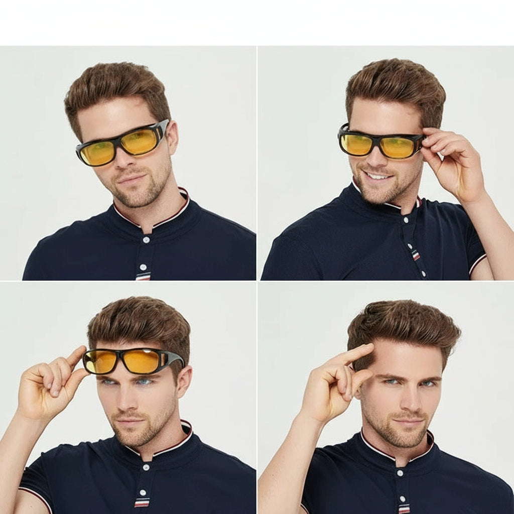 Yellow Lens Night Driving Overglasses with UV400 Coating That Fit Over Many Prescription Frames