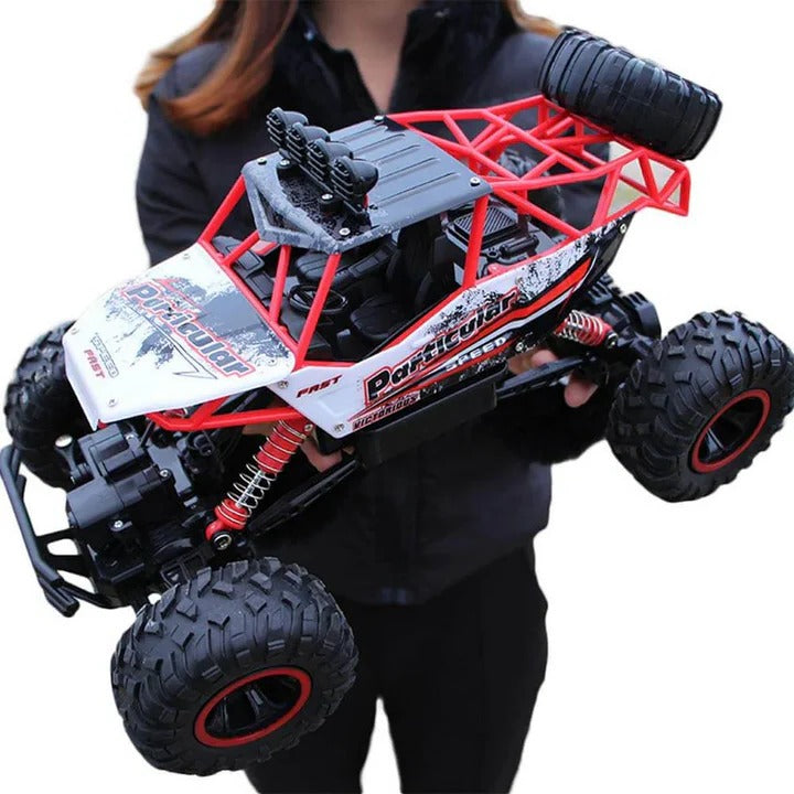 Rechargeable 4WD Remote Control Monster Truck with Big Tires and Two Battery Packs for Kids