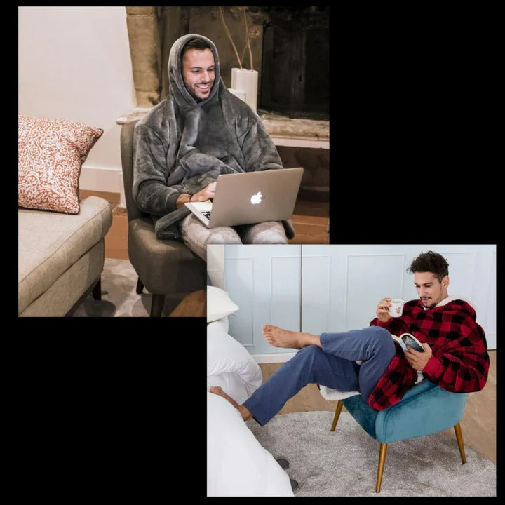 Oversized Wearable Blanket Hoodie with Sherpa Lining and Front Pocket