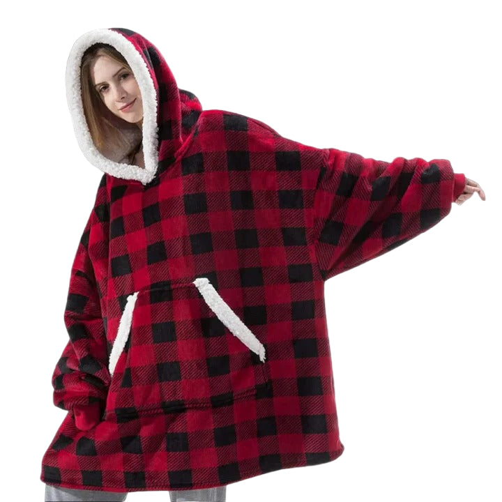 Oversized Wearable Blanket Hoodie with Sherpa Lining and Front Pocket
