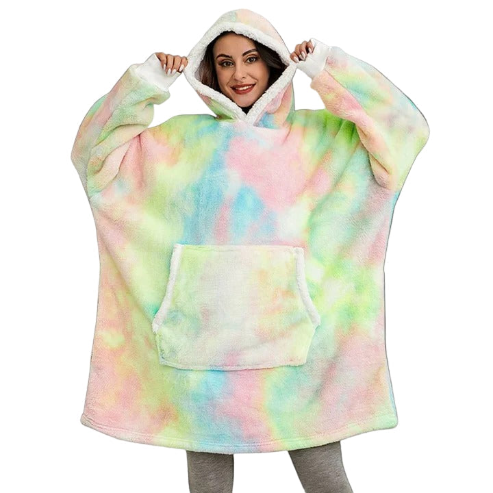 Oversized Wearable Blanket Hoodie with Sherpa Lining and Front Pocket