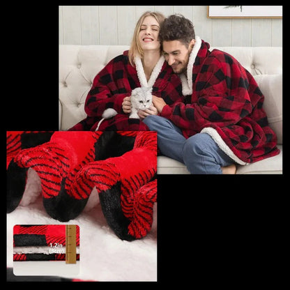 Oversized Wearable Blanket Hoodie with Sherpa Lining and Front Pocket