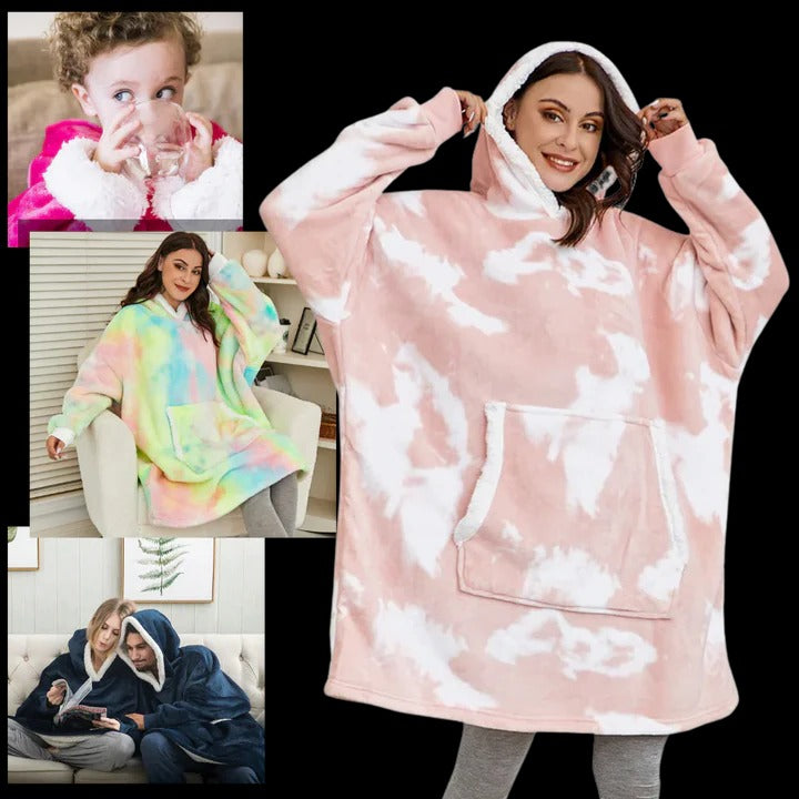 Oversized Wearable Blanket Hoodie with Sherpa Lining and Front Pocket