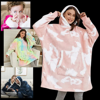 Oversized Wearable Blanket Hoodie with Sherpa Lining and Front Pocket