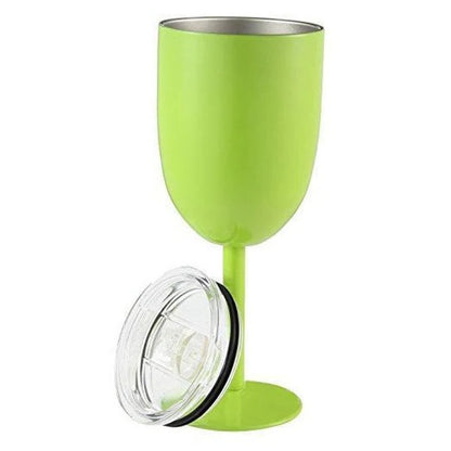 Insulated Stemmed Stainless Steel Wine Goblet with Lid