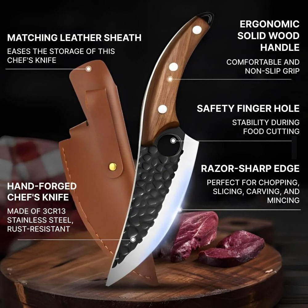 Carbon Steel Utility Kitchen Knife with Wooden Handle