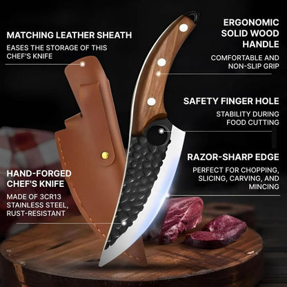 Carbon Steel Utility Kitchen Knife with Wooden Handle