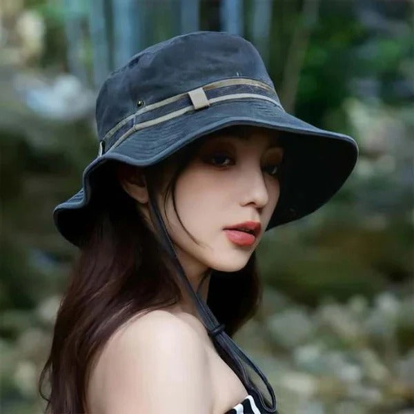 Outdoor Brimmed Bucket Hat With Adjustable Strap and Vent Panels