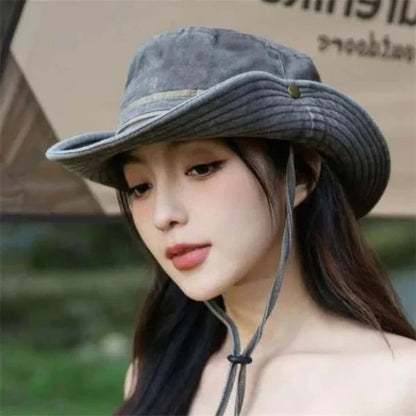 Outdoor Brimmed Bucket Hat With Adjustable Strap and Vent Panels