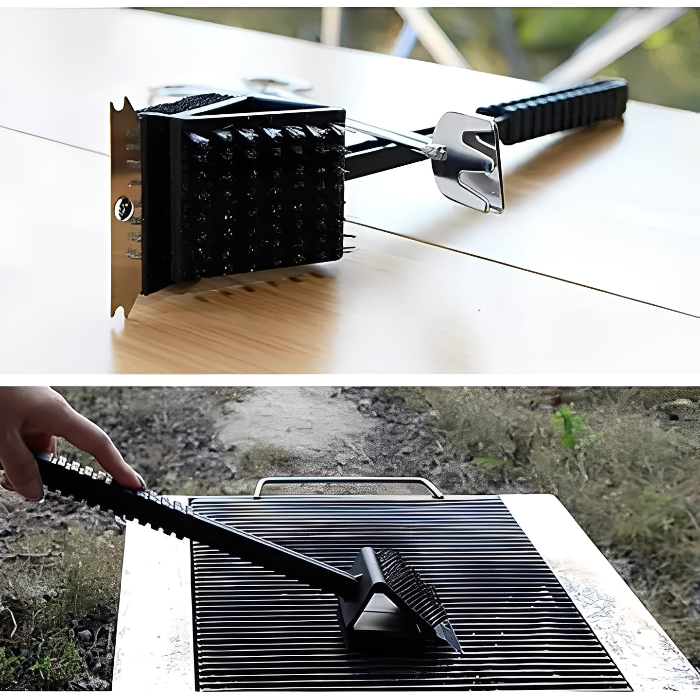 3 in 1 Grill Cleaning Brush with Bristles, Scraper, and Sponge