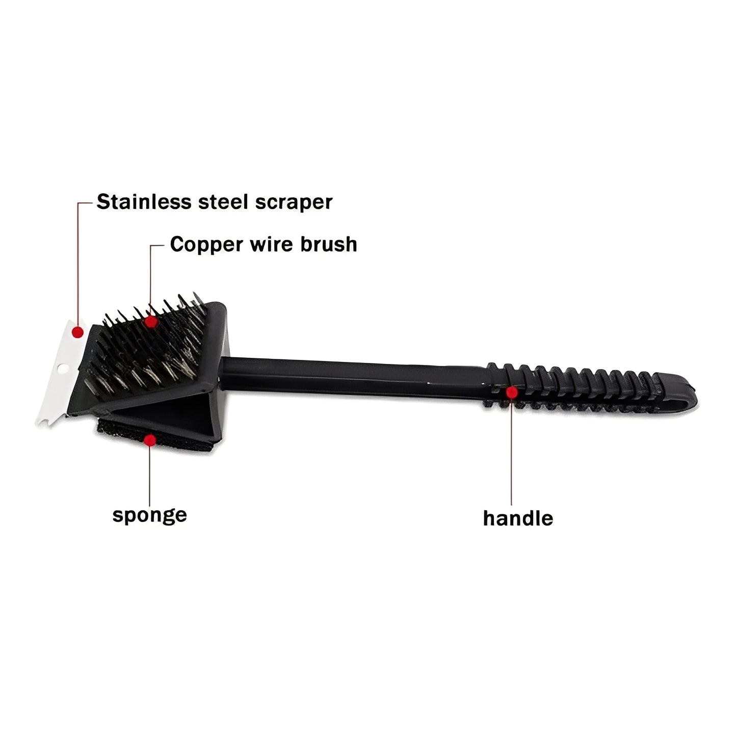 3 in 1 Grill Cleaning Brush with Bristles, Scraper, and Sponge