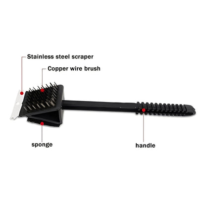 3 in 1 Grill Cleaning Brush with Bristles, Scraper, and Sponge