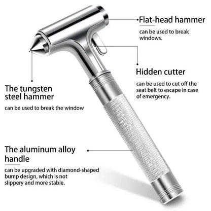 Car Safety Hammer with Tungsten Steel Tip and Seatbelt Cutter, Set of 3