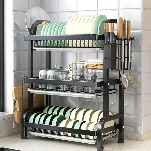 3 Tier Kitchen Dish Drying Rack with Adjustable Shelves