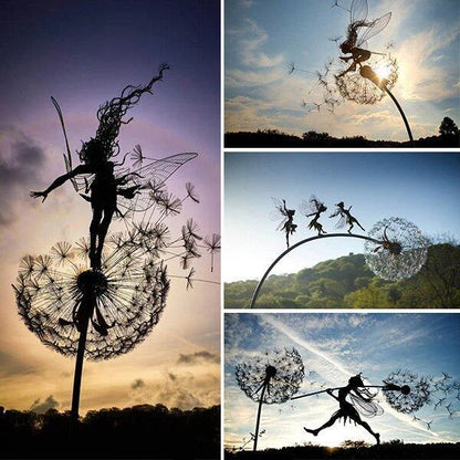 Metal Garden Decoration with Fairy and Dandelion Figures