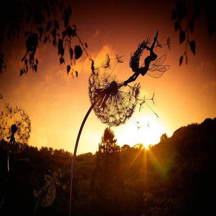 Metal Garden Decoration with Fairy and Dandelion Figures