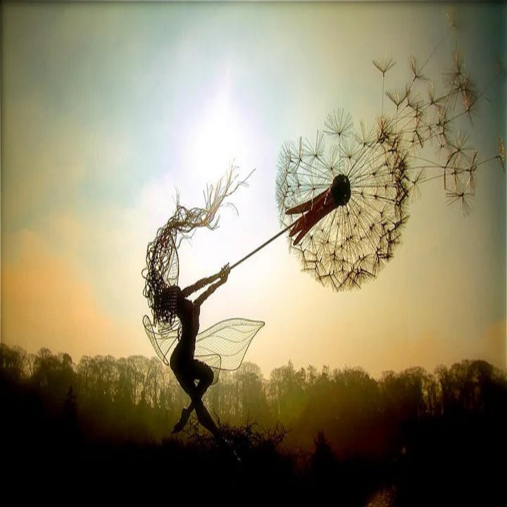 Metal Garden Decoration with Fairy and Dandelion Figures